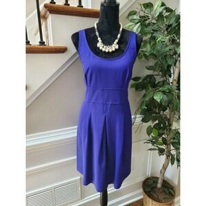 Loft Women's Solid Blue Rayon Round Neck Sleeveless Knee Length Dress Size 12P